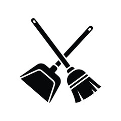 Crossed Broom and Dustpan Solid Glyph Vector Icon