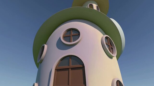 Maison 3D design aux formes arrondies et fen&ecirc;tres circulaires