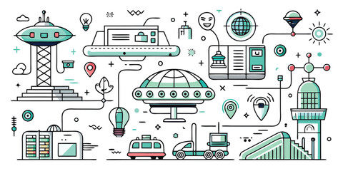 Futuristic transportation and smart city concepts abstract line art design