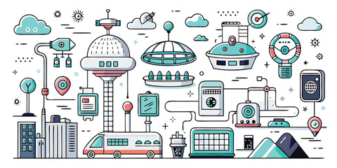 Futuristic transportation and energy concepts with clean technology elements