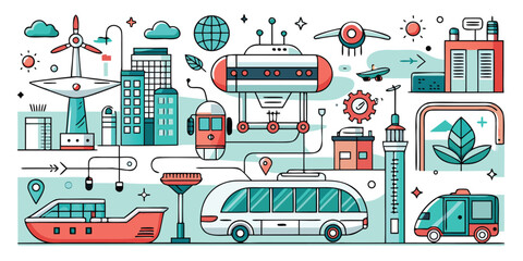 Future transportation concepts smart city vehicles sustainable energy solutions and urban development elements