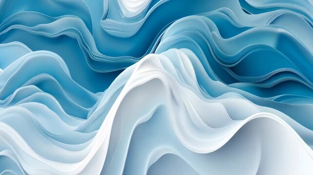 Abstract wave patterns in motion: flowing blue and white layers create dynamic visuals