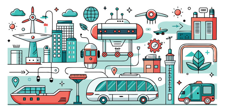 Future transportation concepts smart city vehicles sustainable energy solutions and urban development elements