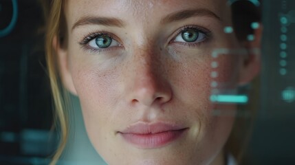 Human-centered Compliance, futuristic eco office focusing on human well-being and compliance with sustainability laws, advanced digital dashboards.