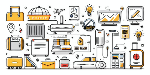 Collection of icons representing business logistics and operations symbols