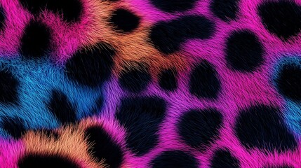 Vibrant Neon Animal Print Fur Texture with Hot Pink and Electric Blue Spots

