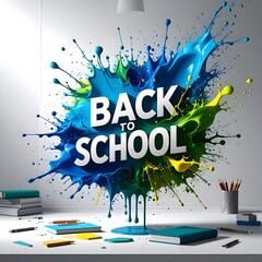 Vibrant paint splash explodes with 'Back to School' message, inspiring educational excitement and creative learning opportunities.