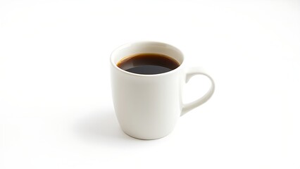 Obraz premium A ceramic coffee mug filled with warm coffee, centered on a clean white background.
