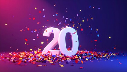 Celebrate twenty years of success with this vibrant explosion of confetti and festive number 20