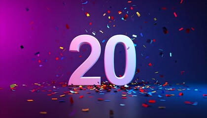 Celebrate a milestone with vibrant confetti and a bold '20' signifying achievement, perfect for anniversaries and achievements.