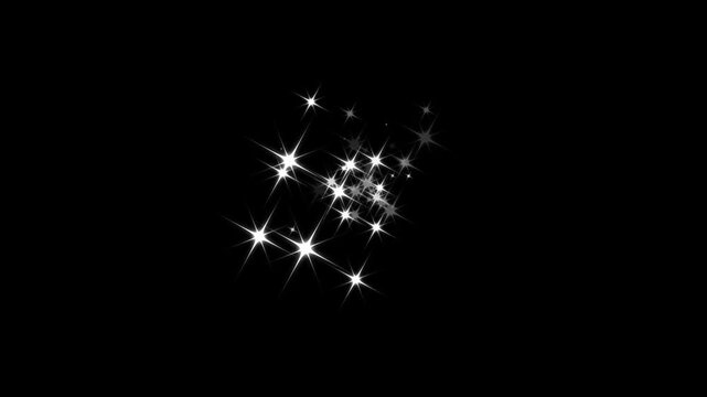 Twinkling stars animation, twinkle light stars sparkle and glitter in a seamless loop animation, white cartoon blinking stars, flat vector doodles, animated shine star on black screen background. 4k