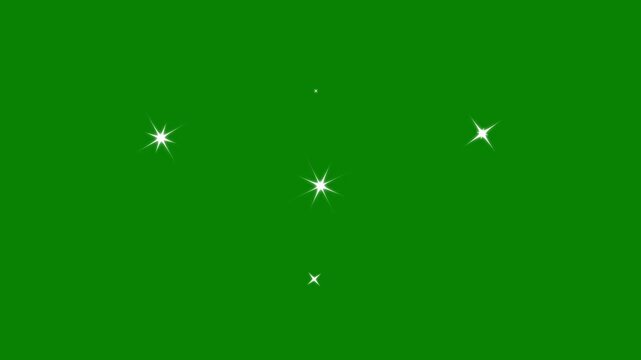 Twinkling stars animation, twinkle light stars sparkle and glitter in a seamless loop animation, white cartoon blinking stars, flat vector doodles, animated shine star on green screen background. 4k