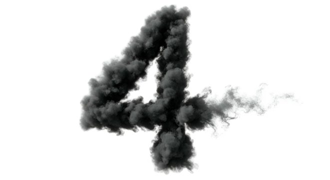 Dark Smoke Number Four with Explosive Effect on Transparent Background