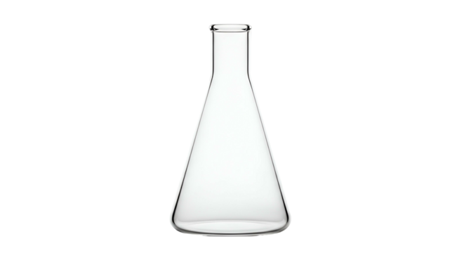 Clear Glass Erlenmeyer Flask on Transparent Background Scientific Laboratory Equipment