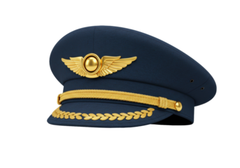 Navy blue pilot hat PNG illustration isolated on transparent background for aviation themes Realistic design
