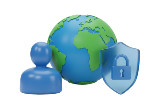 Global network security concept 3D render isolated on transparent background PNG format Data protection and privacy
