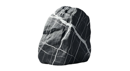 Black and White Marbled Rock with White Veins on Transparent Background