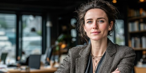 Photo of a female CEO businesswoman in her private office