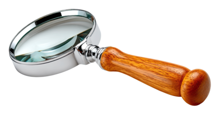Magnifying Glass on Investigation: A detailed shot of magnifying glass with wooden handle, ready to magnify.
