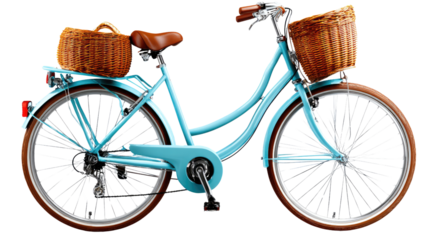 Vintage Bicycle with Baskets: A charming vintage bicycle stands ready, adorned with woven baskets, inviting a leisurely ride through scenic routes.