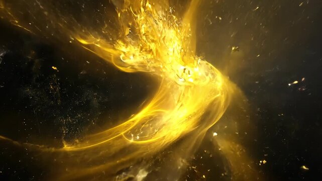 Radiant cosmic flow: golden light patterns swirling in space