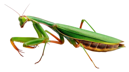 Praying Mantis Portrait: A vibrant close-up showcases the striking elegance of a praying mantis, displaying intricate details of its slender body and piercing gaze.