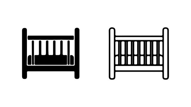 Baby cribs outline and solid with transparent background