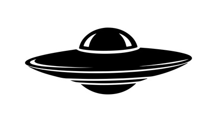 Minimalist Black Flying Saucer UFO Icon Vector Illustration © Adobe