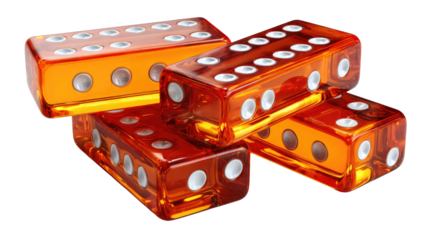 Dice of Chance: An inviting collection of four translucent dice, each a symbol of unpredictable fate. The vivid orange hue hints at the thrill of the game.