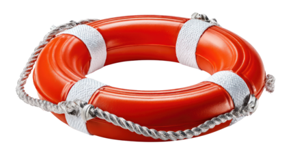 Lifebuoy of Rescue: A close-up view of a vibrant orange lifebuoy, essential for water safety, complete with a sturdy rope and pristine white accents.