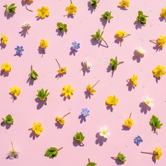 Fototapeta premium Wildflower Pattern on Pink