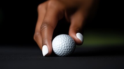 Golf ball gently positioned on putting green by a focused player