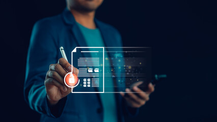 Document security document information business login file folder, management cybersecurity technology, concept digital security corporate database professional company, connection server cloud.