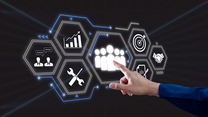 HR management, Leader with idea and innovation the administration of human resources within an organization on recruitment, training, conflict resolution and fostering a productive organizational