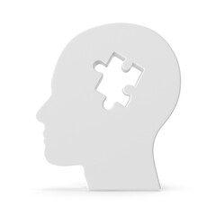 Human Head Silhouette with Missing Puzzle Piece Representing Memory