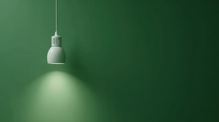 Elegant white pendant lamp illuminating a soft green wall creating a serene minimalistic ambiance with a focus on interior design and lighting
