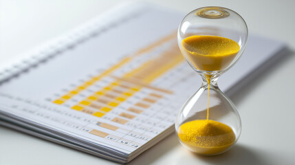 priority. Hourglass and planner arranged neatly to symbolize the importance of time management. wellbeing guides, coaching materials, designed for coaching and self-improvement content.