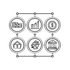 Five simple line icons representing financial growth and investment finance money
