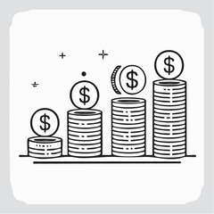 Five simple line icons representing financial growth and investment finance money