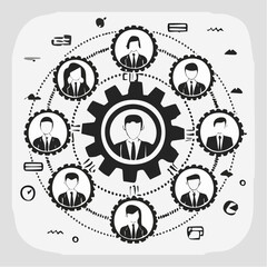 Business people icons with gears and circles representing teamwork vector illustration