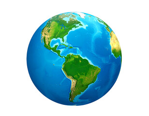 A vivid, brightly lit, 3D rendered view of planet Earth, emphasizing Americas