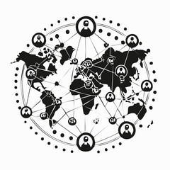 Global business connection with diverse people and communication icons world map network