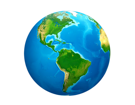 A vivid, brightly lit, 3D rendered view of planet Earth, emphasizing Americas - Powered by Adobe