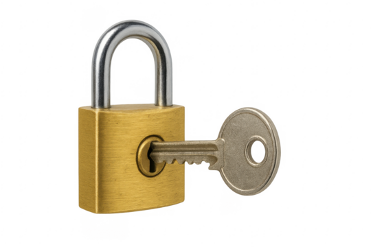 Padlock with key in keyhole unlocking security