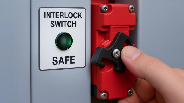 Interlock switch safe prevention safety emergency industrial control accident prevention control panel hand turning lock green indicator light red