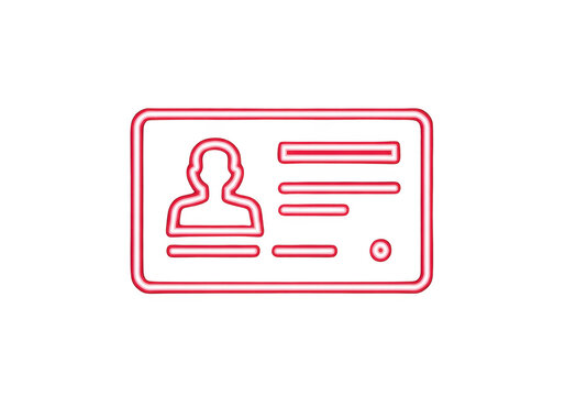 Neon pink id card icon silhouette person document information access security identification isolated on transparent background