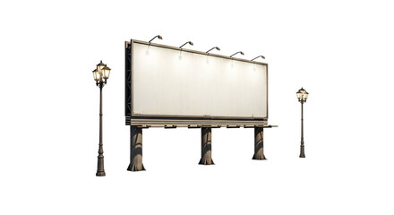 Obraz premium Empty Outdoor Billboard with Vintage Street Lamps in Night Setting