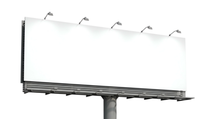 Large Empty White Billboard with Spotlights Against Dark Sky