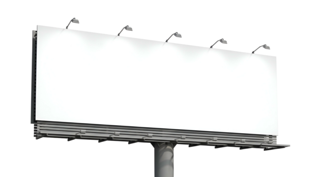 Large Empty White Billboard with Spotlights Against Dark Sky