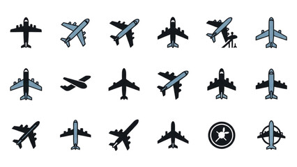 Collection of Airplane Icons Various Styles for Aviation and Travel Themes